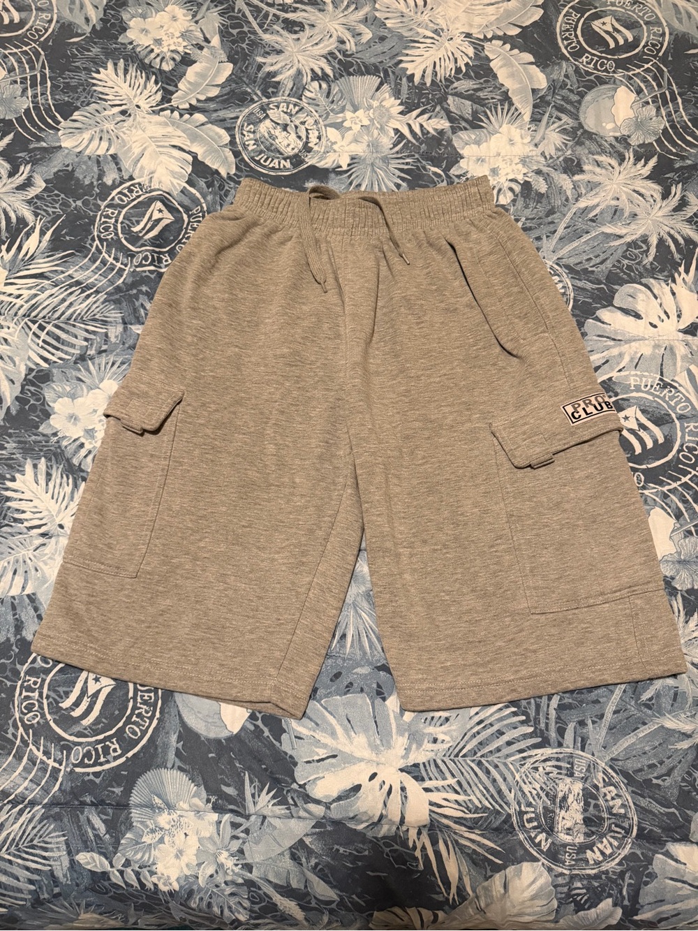 Pro Club Fleece Gray Drawstring Cargo Shorts